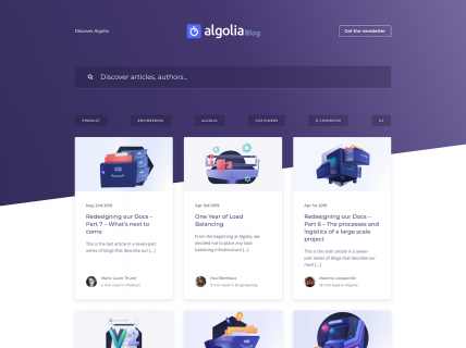 Screenshot of the Blog - Main page from the Algolia website.