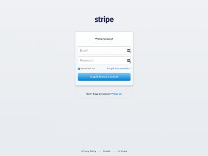 Screenshot of the Login page from the Stripe website.