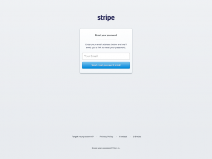 Screenshot of the Password Reset page from the Stripe website.