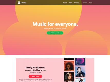 Screenshot of the Home page from the Spotify website.