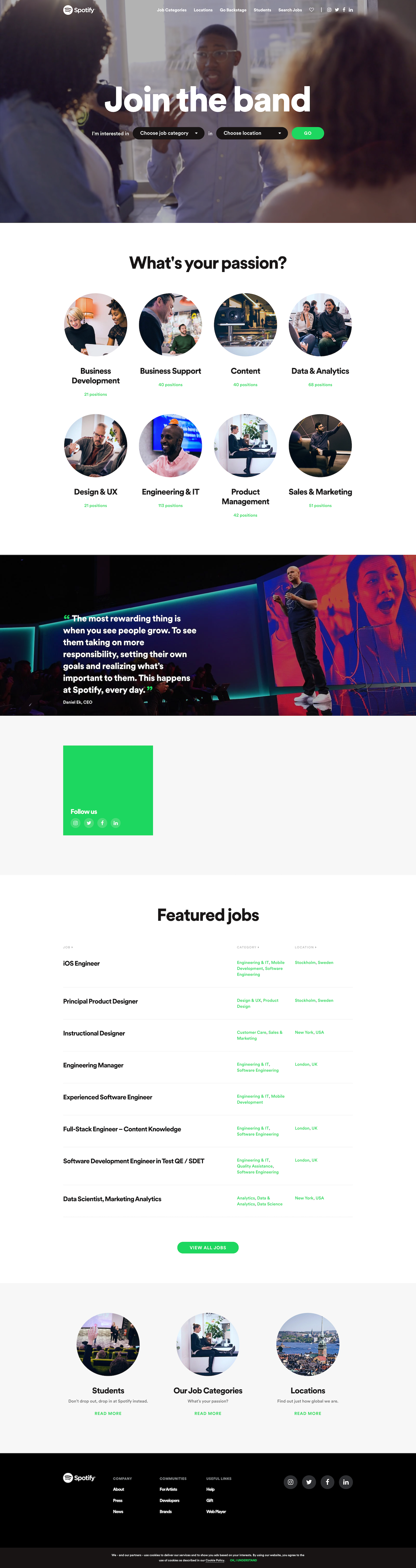 Screenshot of the Jobs page from the Spotify website.