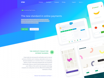 Screenshot of the Home page from the Stripe website.