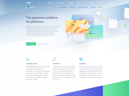 Screenshot of the Connect page from the Stripe website.