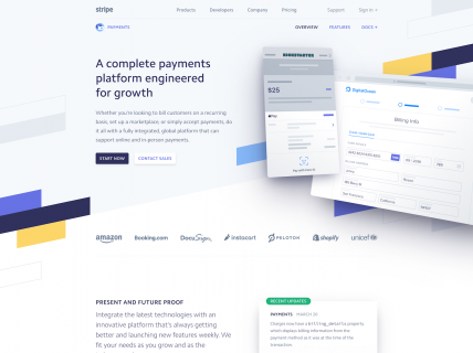 Screenshot of the Payments page from the Stripe website.