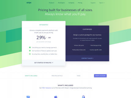 Screenshot of the Pricing page from the Stripe website.