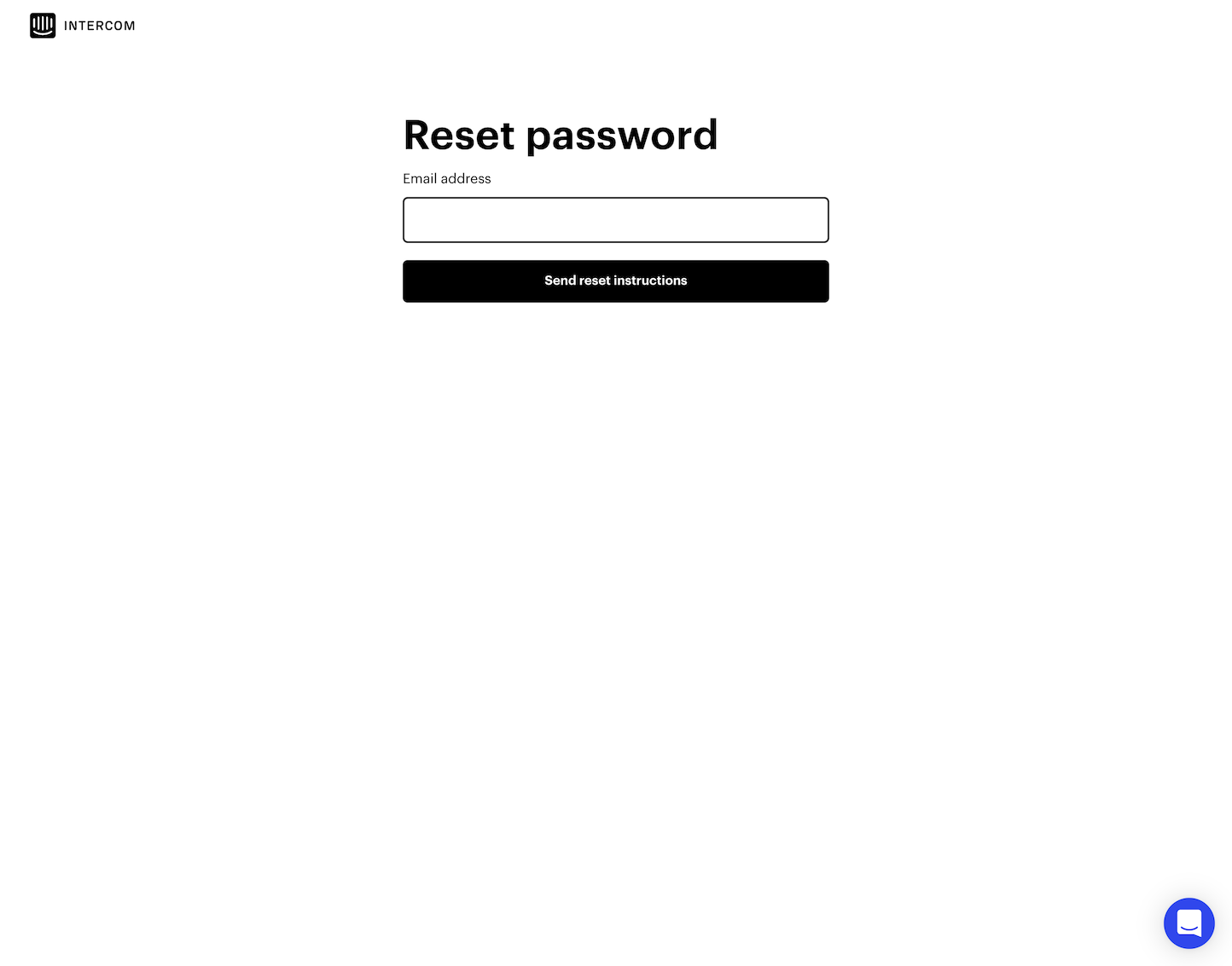Screenshot of the Reset Password page from the Intercom website.