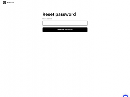 Screenshot of the Reset Password page from the Intercom website.