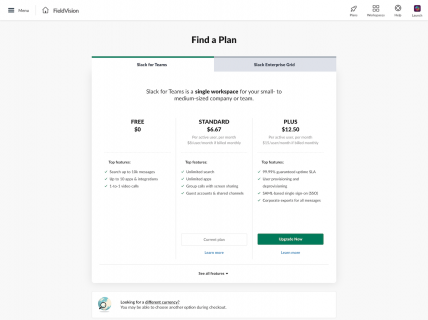 Screenshot of the Plans page from the Slack website.