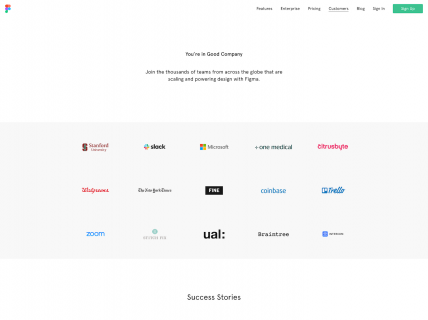 Screenshot of the Customers page from the Figma website.