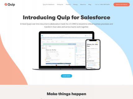 Screenshot of the Home page from the Quip website.