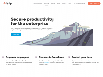 Screenshot of the Feature - Enterprise page from the Quip website.
