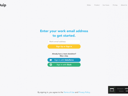 Screenshot of the Login page from the Quip website.