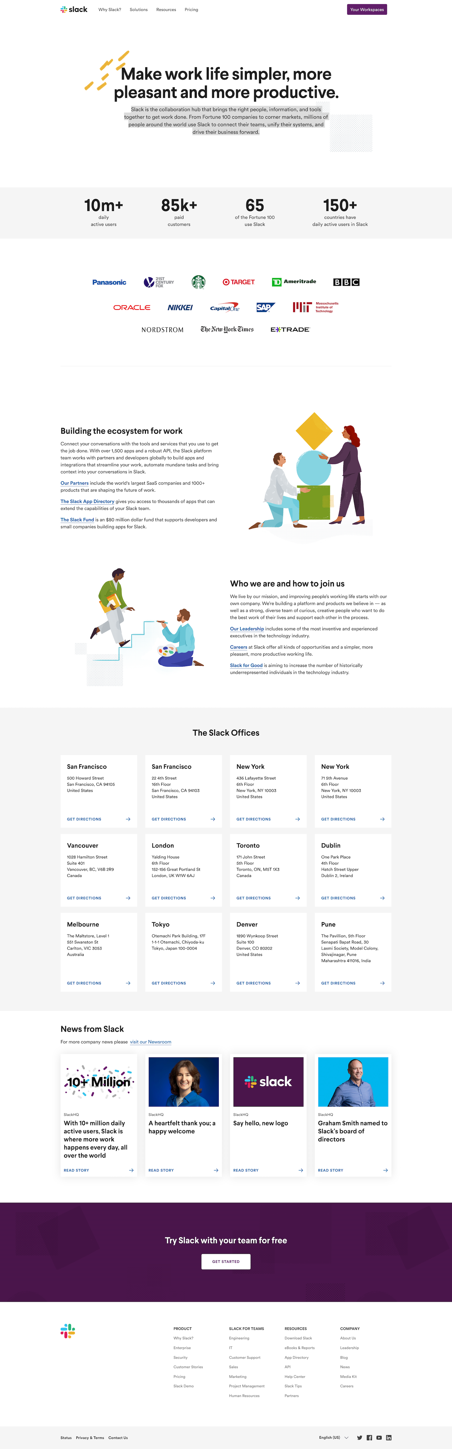Screenshot of the About page from the Slack website.