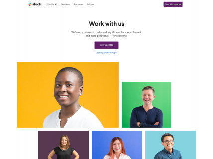 Screenshot of the Careers page from the Slack website.