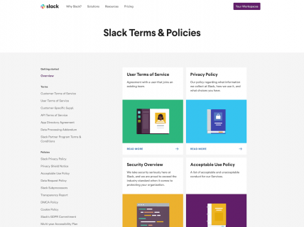 Screenshot of the Legal page from the Slack website.