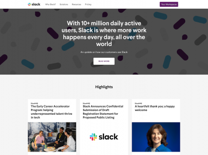 Screenshot of the Newsroom page from the Slack website.