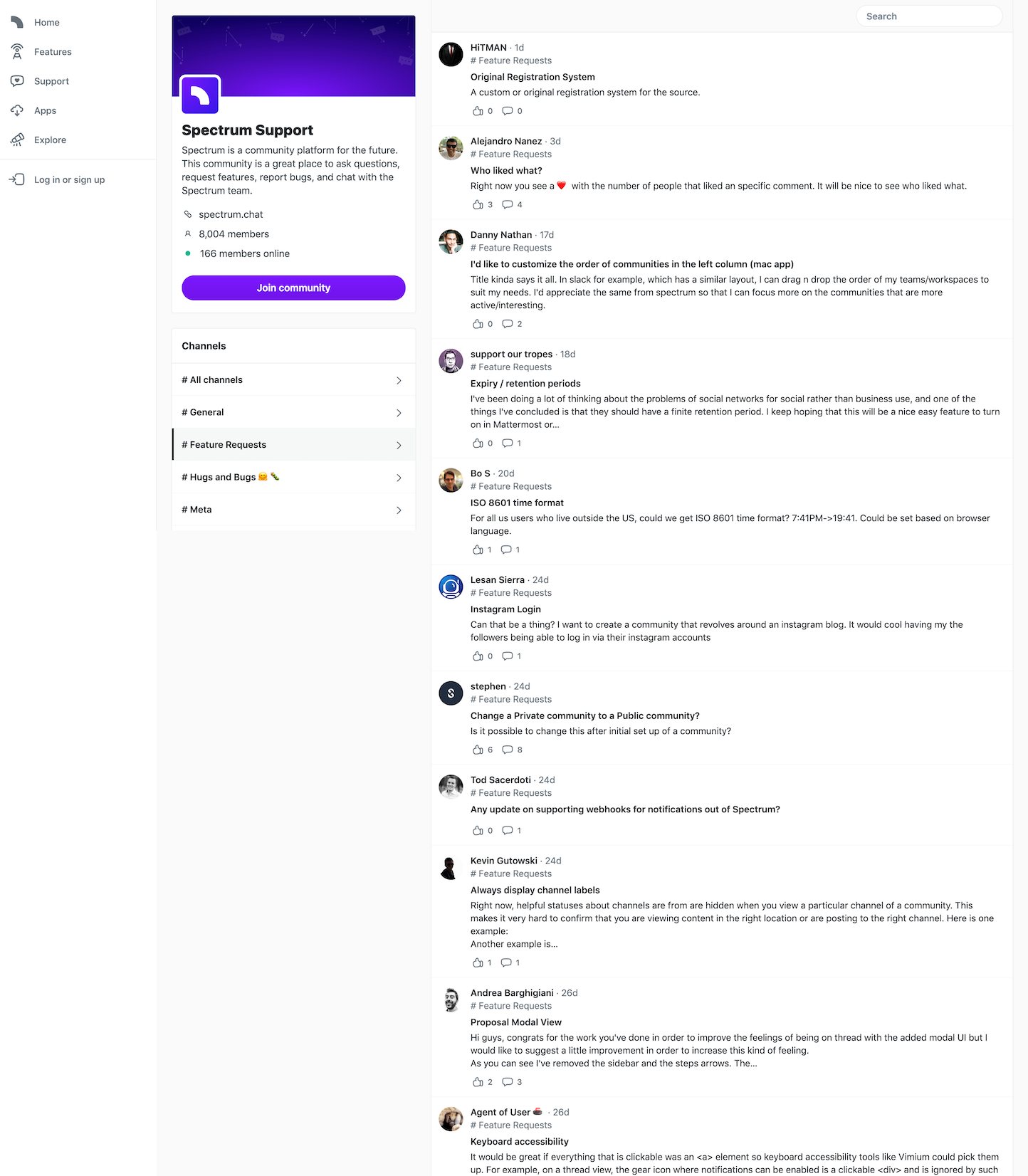 Screenshot of the Chat Product page from the Spectrum Chat website.