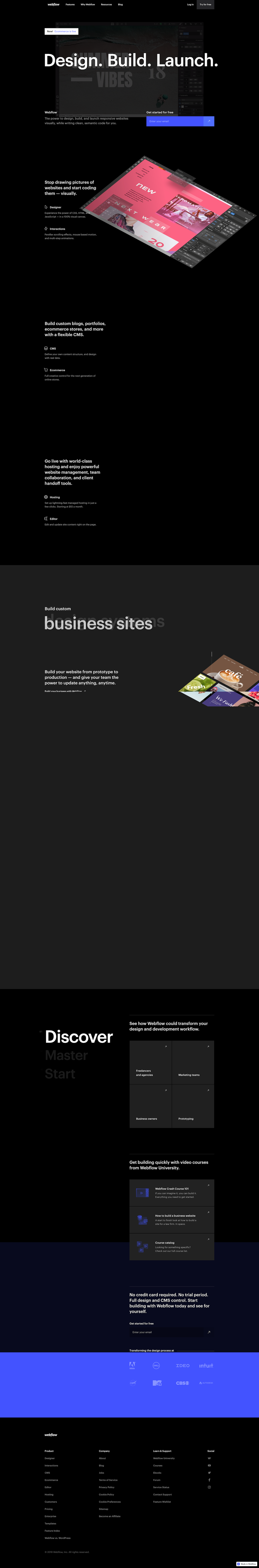 Screenshot of the Home page from the Webflow website.