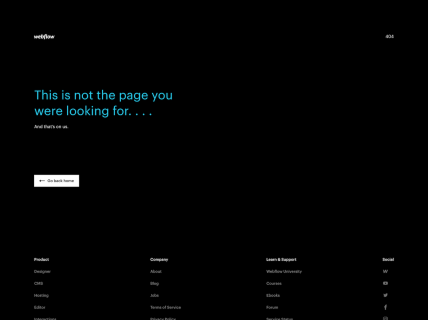 Screenshot of the 404 page from the Webflow website.