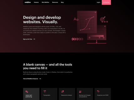 Screenshot of the Features - Designer page from the Webflow website.